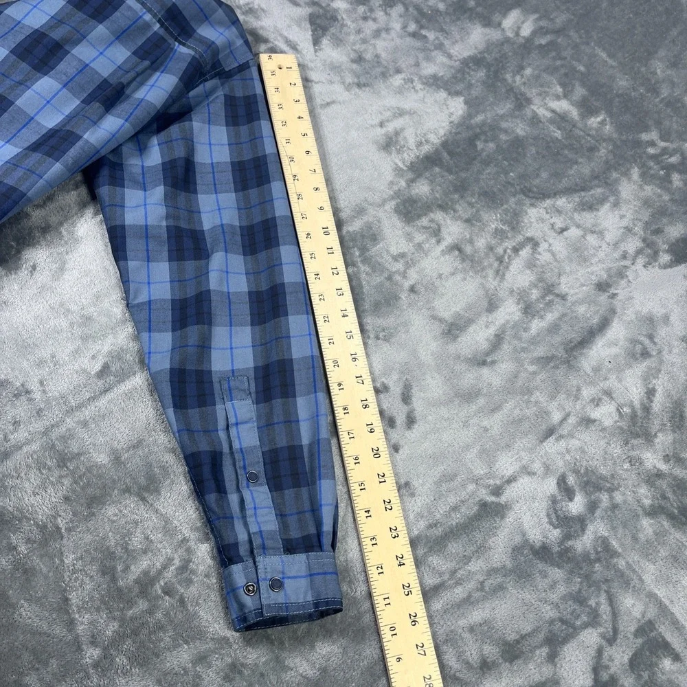 The North Face Shirt Mens Small Blue Plaid Snap Front Western Outdoors Hike Farm